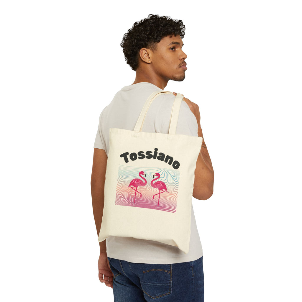 Flamingo Retro Tote — "Tossiano" Cotton Canvas Beach Bag
