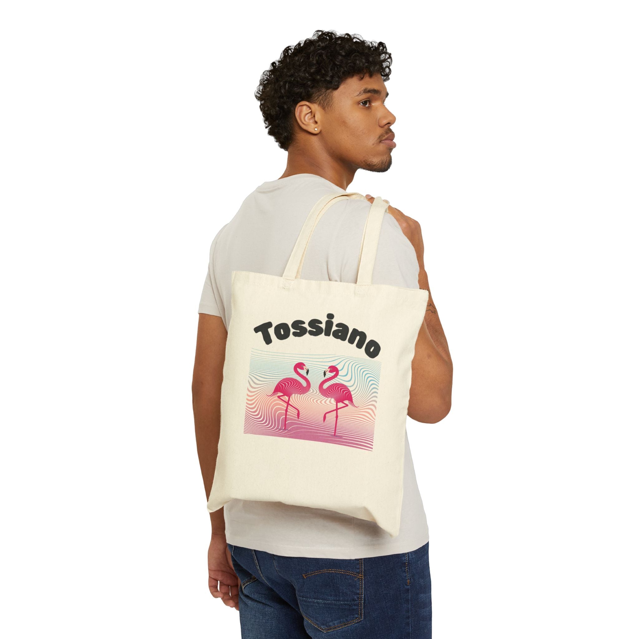 Flamingo Retro Tote — "Tossiano" Cotton Canvas Beach Bag